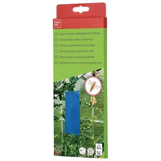 Ultima șansă Placi adezive albastre pentru capturarea thripsi, Swissinno Blue Sticky Boards, 25 cm x 10 cm, set 10 bucati