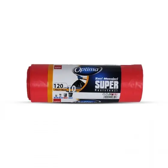 Ofertă de sezon Saci menajeri rosii Sano Optima Super, 120 L, 10 buc
