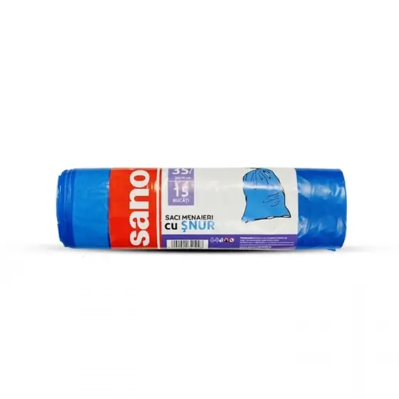 Noutate Saci menajeri cu snur albastri, Sano, 35 L, 15 buc, 50x70 cm