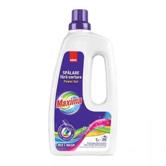 Detergent gel concentrat pentru rufe Sano Maxima Mix&Wash, 20 spalari, 1 l Reduceri