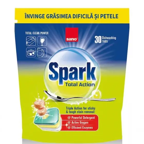 Detergent pentru masina de spalat vase Sano Spark Total Action, 30 spalari Premium