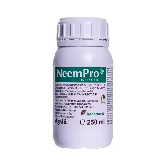 Cel mai vândut Biopreparat auxiliar Neempro, 250 ml, Omologat, Translaminar, Tomate, Ardei, Mar, Ornamentale