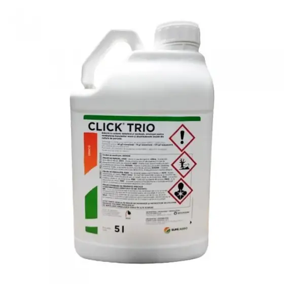 Premium Erbicid eficient buruienile monocotiledonate si dicotiledonate din culturile de porumb, Click Trio, 5 l