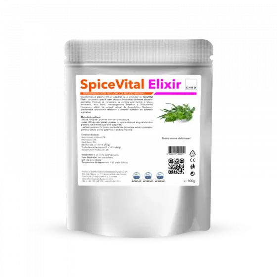 Cumpără acum Input ecologic pe baza de microorganisme si acizi humici si fulvici pentru biostimularea plantelor pentru condimente, SpiceVital Elixir, 100 grame