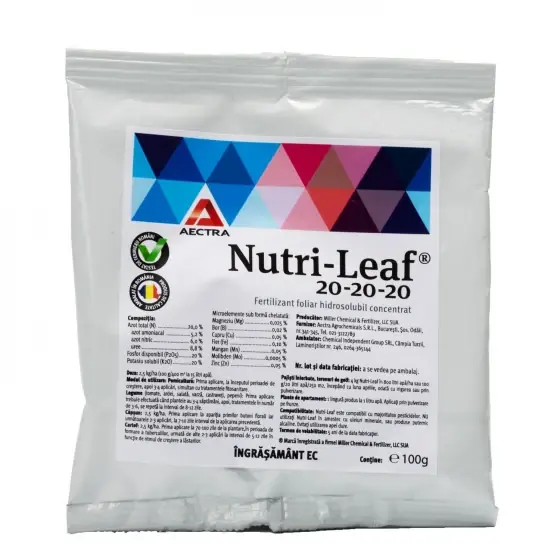 Fertilizant foliar cu continut ridicat de microelemente, Nutri Leaf 20-20-20, 100 g Ofertă specială