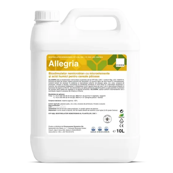 Ingrasamant foliar lichid Allegria, 10 litri, CHRD, cereale paioase (grau, orz, triticale) Chilipir