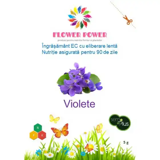 Ofertă exclusivă Ingrasamant Flower Power pentru violete cu eliberare lenta, efect 90 zile, 5 grame, SemPlus