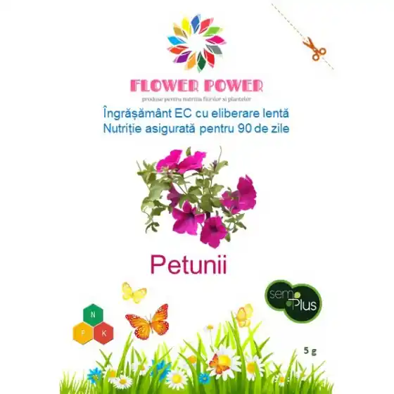 Ingrasamant Flower Power pentru petunii cu eliberare lenta, efect 90 zile, 5 grame, SemPlus Retur ușor