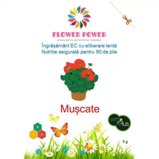 Cel mai vândut Ingrasamant Flower Power pentru muscate cu eliberare lenta, efect 90 zile, 5 grame, SemPlus