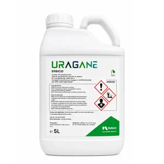 Erbicid total Uragane, 5 l, Nufarm, 540 g/L Glifosat, buruieni anuale si perene Cumpără online