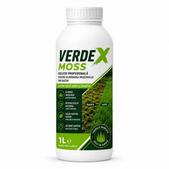 Solutie profesionala VerdeX Moss, 1 l, SemPlus, elimina muschiul din gazon Preferatul clienților