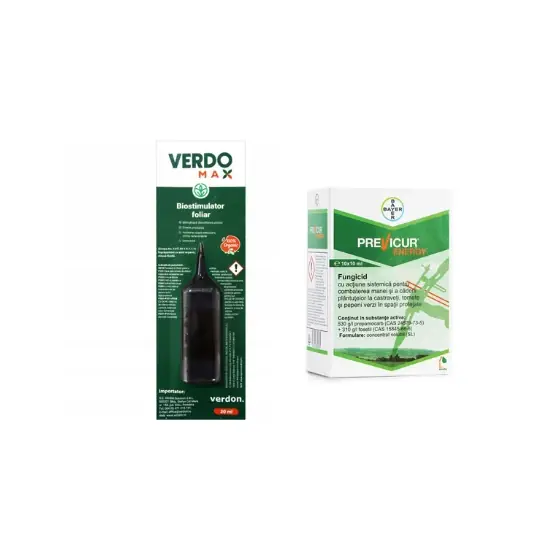 Retur ușor Pachet rasaduri Fungicid sistemic Previcur Energy, fiola 10 ml + Biostimulator Legume, Fructe, VERDOMAX, 20 ml