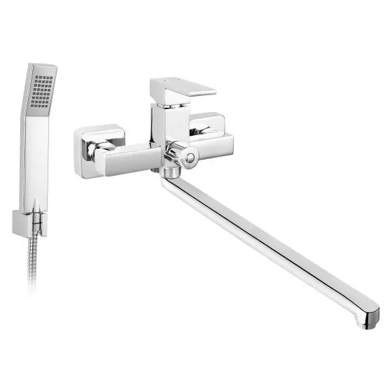 Baterie Perete Cada/Dus Zicco, Crom Cu Pipa Mobila Si Accesorii, Ferro Premium
