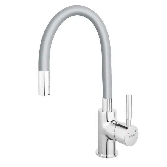 Disponibil imediat Baterie Stativa Bucatarie Cu Pipa Elastica Argintie Zumba, Ferro