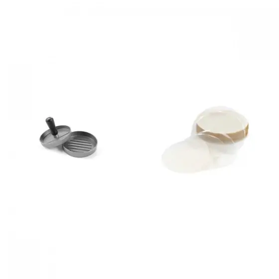 Pachet Presa hamburger, diametru 120 mm, din aluminiu cu strat anti-aderent, Hendi plus Separatoare hamburgeri Ø130 mm, 1255buc/set Plată securizată