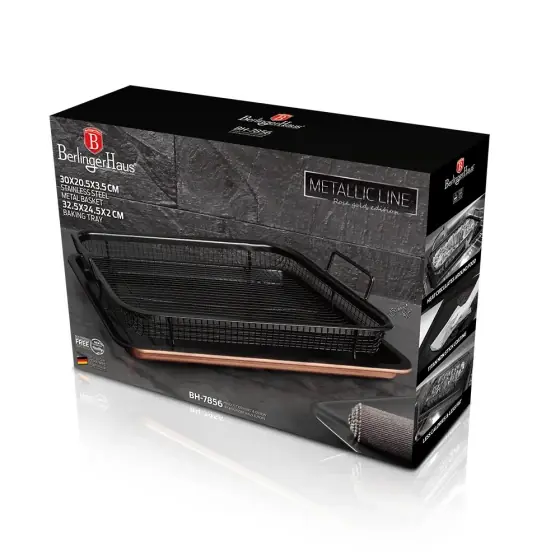 Reducere Tavă de copt dreptunghiulară cu coș metalic, rose gold - BH/7856