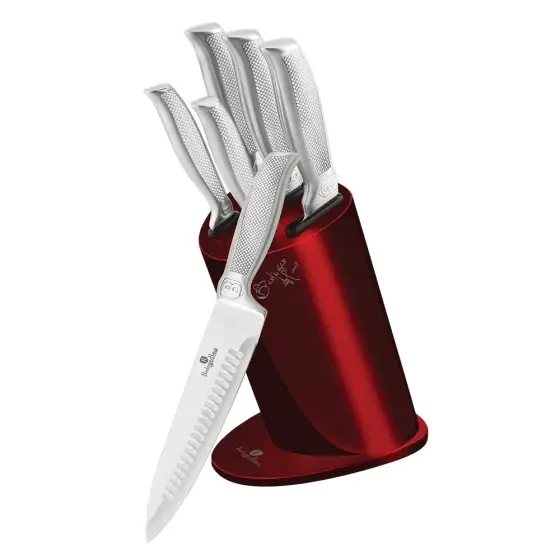 Set cuțite 6 piese cu suport, burgundy, Colecția Kikoza - BH/2273A Ofertă limitată