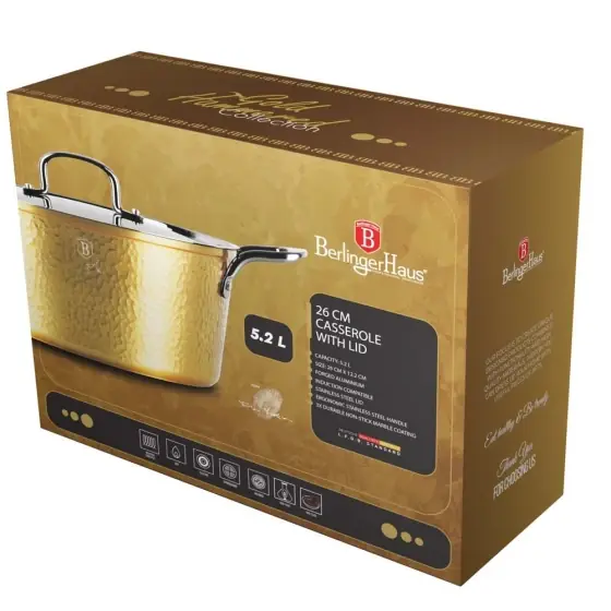 Cumpărături sigure Cratiță cu capac, 26 cm, Hammered Gold Collection - BH/8011