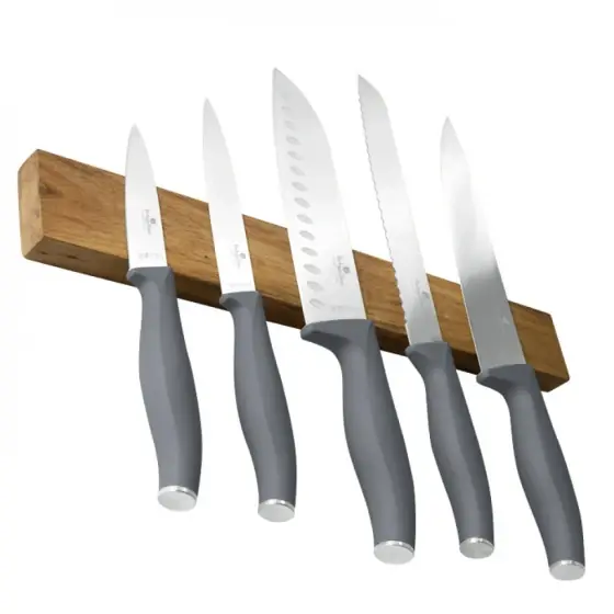 Set 6 piese cuțite cu suport magnetic din lemn de acacia, gri mat - BH/2941 Cel mai bun preț