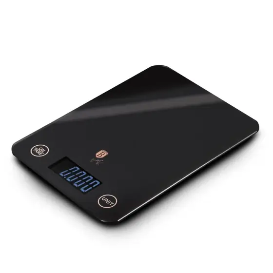 Preț redus Cântar de bucătărie digital din sticlă, capacitate 5 kg, negru-rose gold - LP-BH-045L