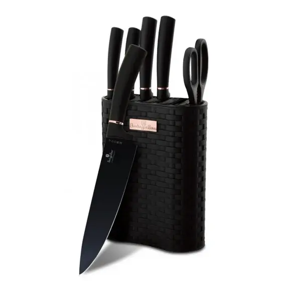 Plată securizată Set 7 piese cuțite cu suport, negru-rose gold - BH/2501N