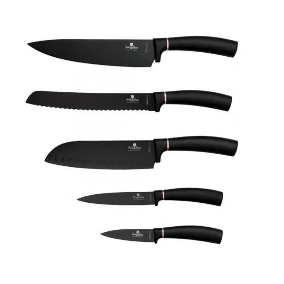 Preț redus Set 6 bucăți cuțite cu suport magnetic din lemn de bambus, negru-rose gold - BH/2884N