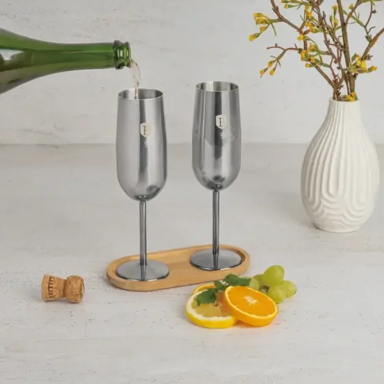 Set 2 pahare de șampanie din metal, inox - BH/8665 Noutate