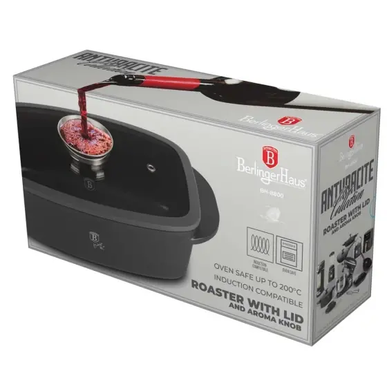 Tavă de copt cu capac de sticlă și buton aromă, antracit mat - BH/8800 Cel mai vândut