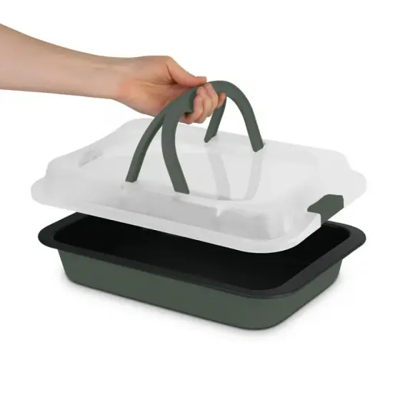 Reducere de preț Tavă de friptură dreptunghiulară cu capac, verde mat - BH/8637