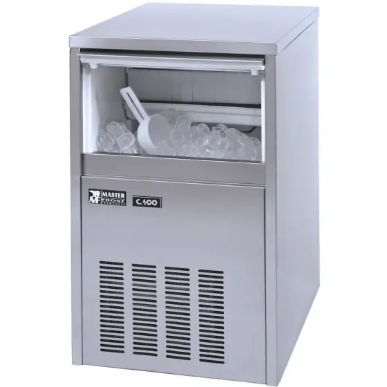 Masina cuburi de gheata, Master Frost & Hendi, otel inoxidabil, 40 kg/24 h, cub forma tip glont / 18 gr, 230 V/575 W, 480x580x(H)750 mm Ultima șansă