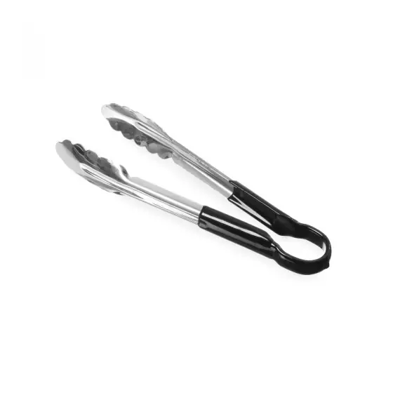 Disponibil imediat Cleste servire aperitive, salata, inox cu maner PVC negru, lungime 25 cm, Hendi