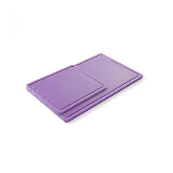 Nu rata Tocator violet, 26.5x32.5x(H)1.2 cm - GN1/2, cu sant de scurgere, polietilena HDPE 500, respecta normele de igiena HACCP, Hendi