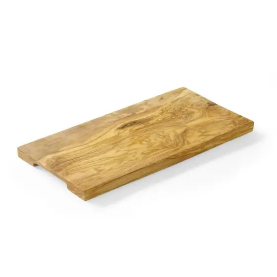 Tocator dreptunghiular cu manere canelate, Hendi, lemn de maslin, 300x150x(H)18 mm Discount