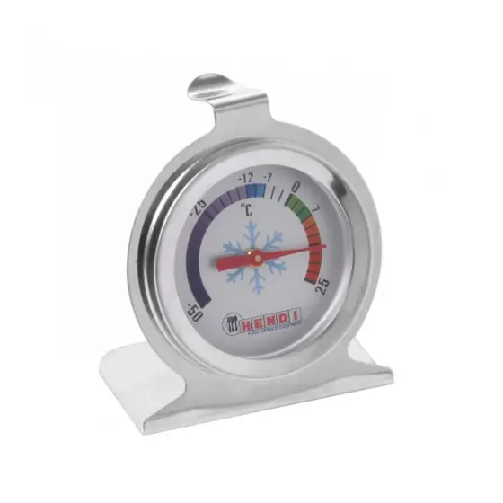 Reducere de preț Termometru pentru frigider, Hendi, interval masurare (-50 la +25 gr ), gradatie 2,5 grC, carcarasa inoX cu suport si carlig, 6 cm