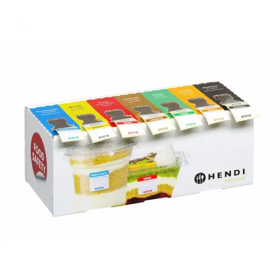 Set de etichete reutilizabile pentru siguranta alimentelor pentru fiecare zi a sapatamanii cu dispenser Hendi, EN/PL/RU, 240x80x(H)100mm Nu rata