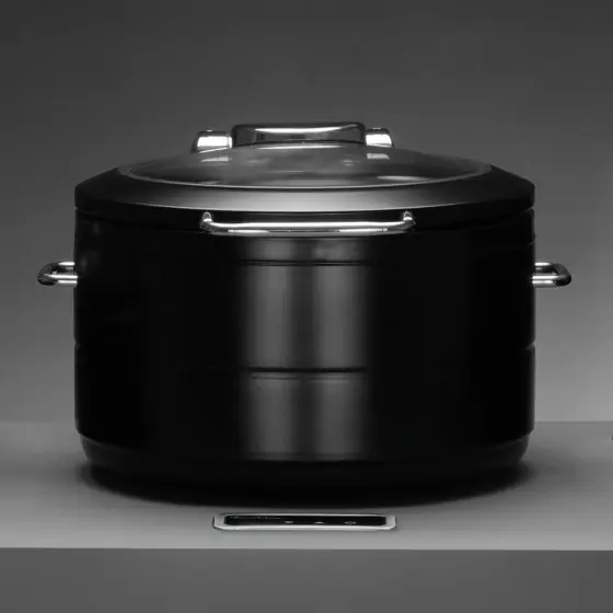 Incalzitor cu inductie rotund cu capac din sticla De Luxe Black, 9l Fine Dine Reducere de preț