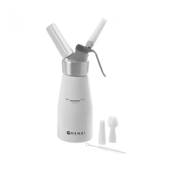 Preferatul clienților Aparat / sifon pentru frisca Kitchen Line, Hendi, 0.25 lt, 20x8 cm, corp aluminiu, 3 duze polipropilena si perie curatare incluse