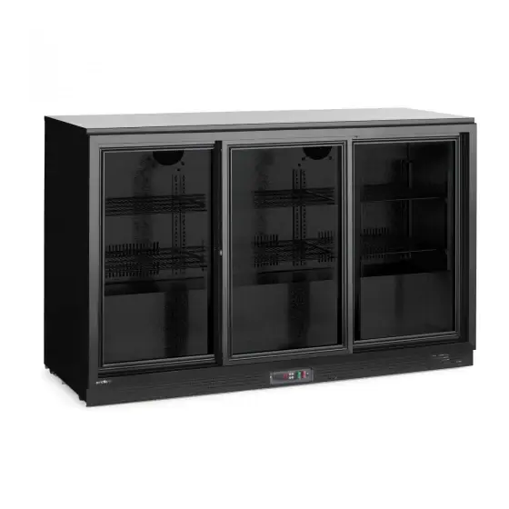 Noutate Frigider back bar cu usi glisante triple, Arktic, 308L, negru, 220-240V/160W, 1350x520x(H)865mm