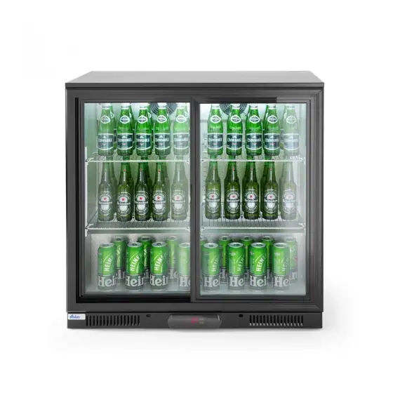 Doar azi Vitrina frigorifica de prezentare usi glisante interval temp. 2/10?C, 220 W, corp inox, ARKTIC by Hendi, 900x500x(H)900 mm 198 Litri, Clasa energetica E