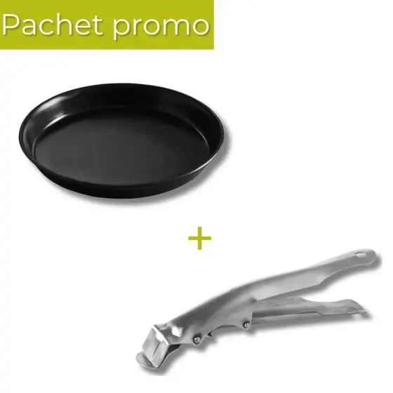Ofertă Pachet Tava pizza otel 360mm + Dispozitiv prindere inox 190mm