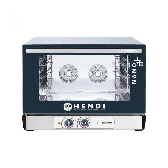 Plată securizată Cuptor convectie HENDI NANO, capacitate 4 tavi 600x400 mm, 2 elemente incalzire, termostat reglabil, 50-260 gr C, timer 0 - 120 min, 3200 W, 560x603x(H)530 mm