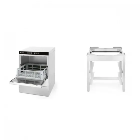 Ultima șansă Pachet Masina de spalat pahare K40, HENDI, Masina profesionala de spalat pahare cu pompa de detergent K40 Hendi 230 W 470x510(+325)x(H)710 mm, 230V/2800W, 510x470x(H)710mm plus Suport podea pentru masina de spalat vase, Inox Hendi 470x500x(H)500 mm