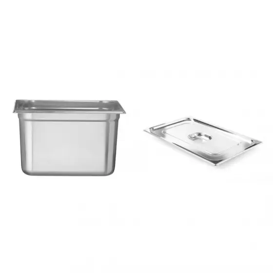 Pachet Tava Hendi Gastronorm GN 1/2 200 mm 12,5 lt - gama Profi Line, otel inoxidabil plus Capac Hendi Gastronorm fara fanta pentru lingura servire GN 1/2 - gama Profi Line, otel inoxidabil Premium