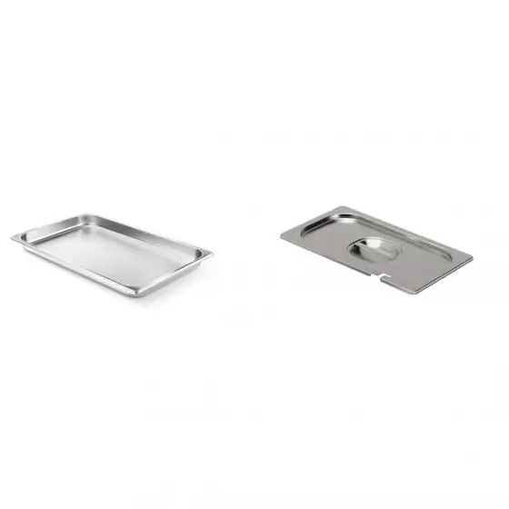Preț promoțional Pachet Tava Hendi Gastronorm GN 1/1 20 mm 2.6 lt - gama Profi Line, otel inoxidabil plus Capac Hendi Gastronorm cu fanta pentru lingura servire GN 1/1 - gama Profi Line, otel inoxidabil