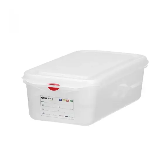 Ofertă de sezon Recipient GN 1/4 din polipropilena, HENDI, GN 1/4, 2,8L, Transparent, 265x162x(H)100mm, Dreptunghiular