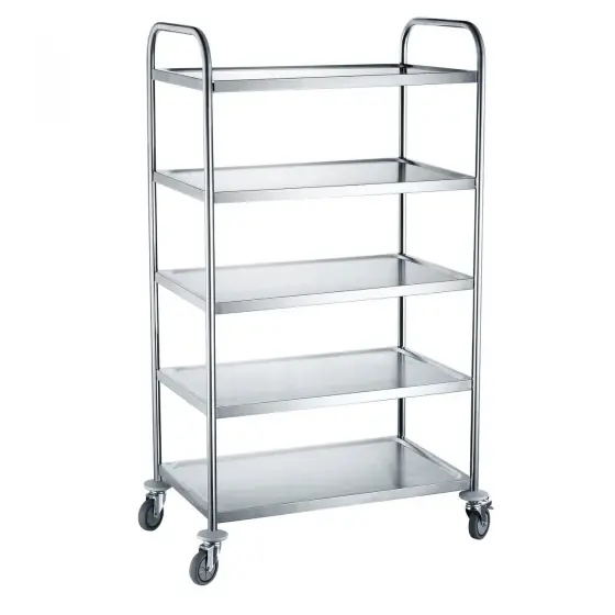Cumpără online Carucior pentru servire cu 5 rafturi si roti cu frane fiecare raft suporta pana la 50 Kg Hendi, Inox, 910x590x(H)1560 mm