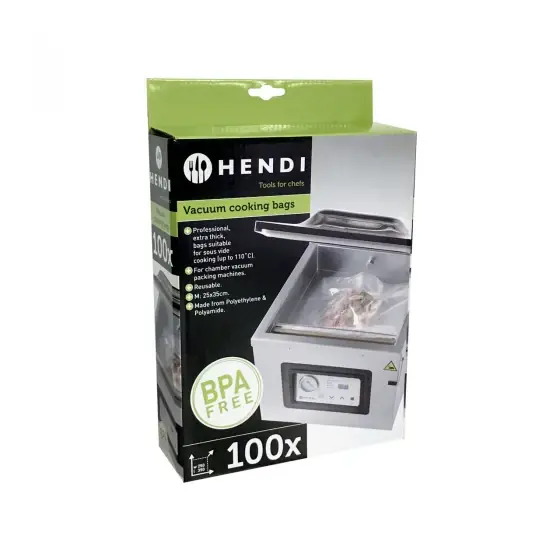 Disponibil imediat Set 100 pungi vacuum pentru gatit netede 250x350 mm, ideale pentru gatit in sistem Sous-vide, Hendi, 2 straturi, 75 microni grosime