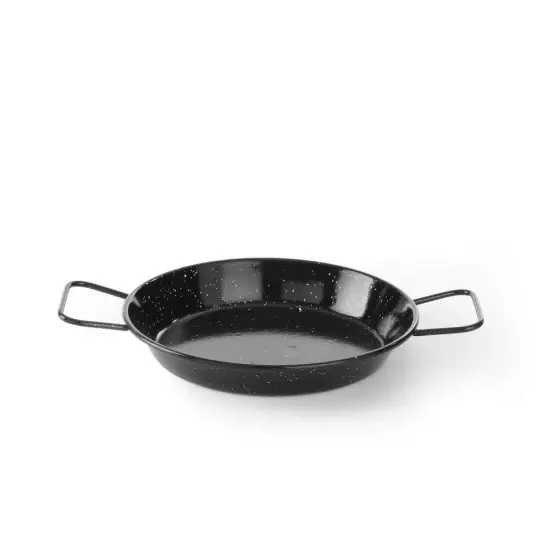 Tigaie paella cu 2 manere, otel emailat, 24 cm diametru x 4 cm inaltime , Hendi, potrivita si pentru servire Preț redus