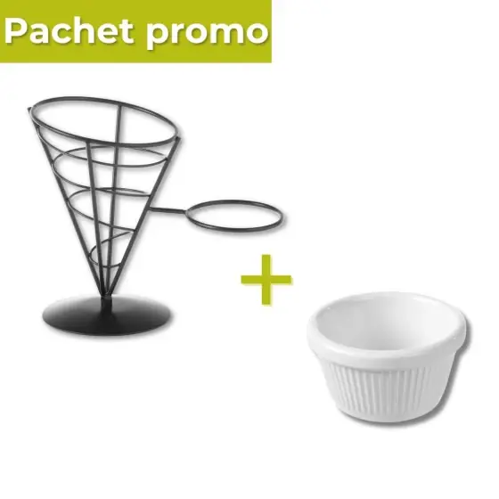 Pachet Suport servire cartofi si sos + Vas Ramekin melamina 80ml Livrare rapidă
