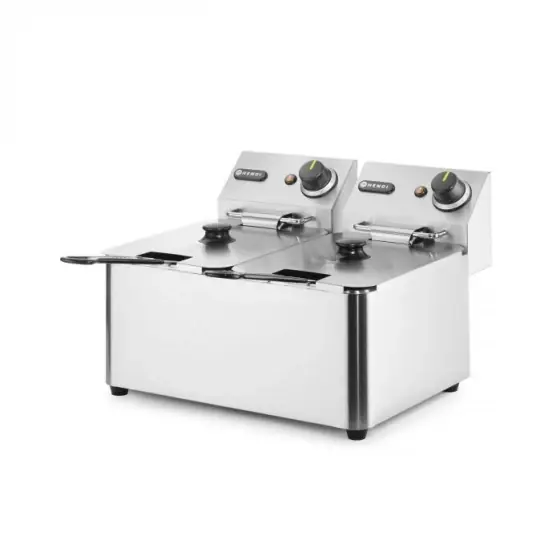Friteuza electrica profesionala 2x4 lt, 2x3000W, inox, termostat 0-190 gr C, Hendi Blue LIne, 47x42x(H)33 cm Noutate